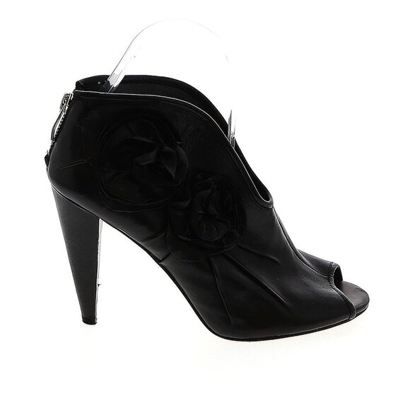 Vince Camuto Alta Black Leather Heels Size 6.5 Rosette Details Peep Toe - Picture 6 of 13